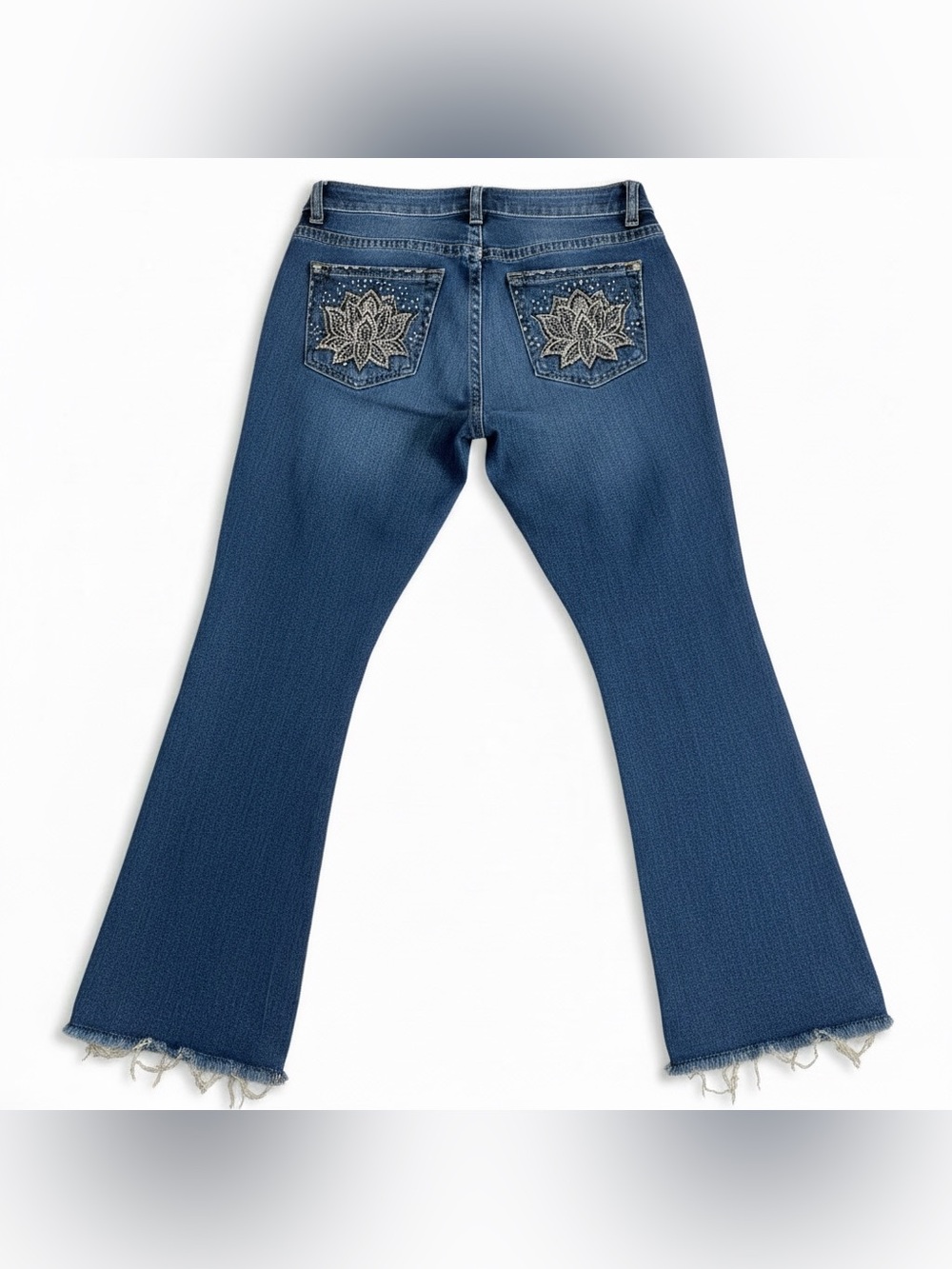 Vintage Copper Flash Curvy Bootcut Embroidered Bling Lotus Flower Pockets SZ 12 - Picture 9 of 9